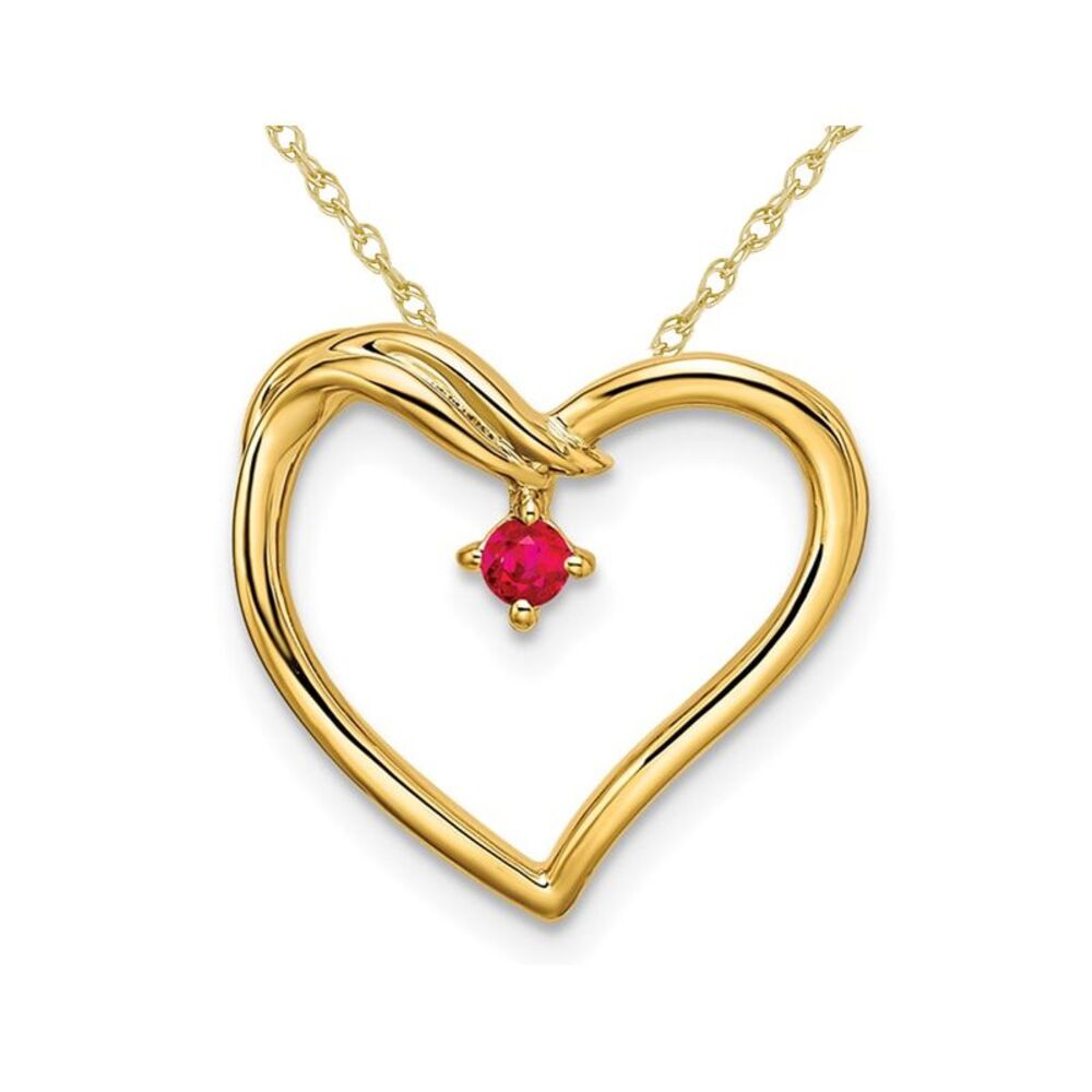 14K Yellow Gold Heart Pendant Necklace with Ruby and Chain